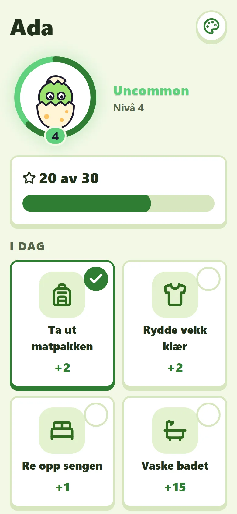 Barnets skjerm i dinosaurtemaet, med store fliser for de minste.